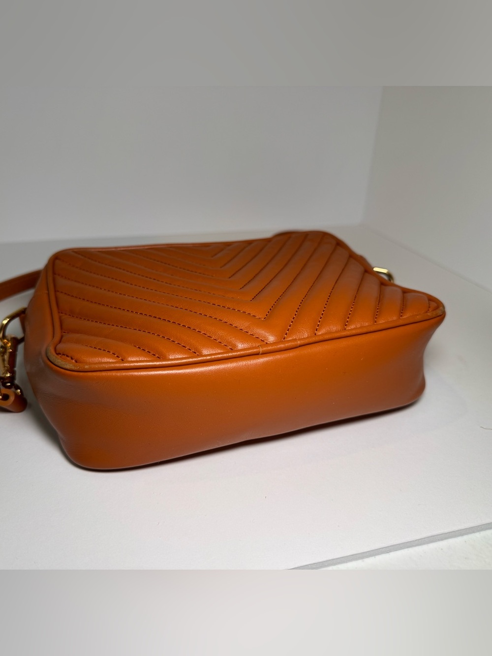 Quince Italian Leather Quilted Chevron Crossbody in Cognac Vacation - Picture 7 of 8